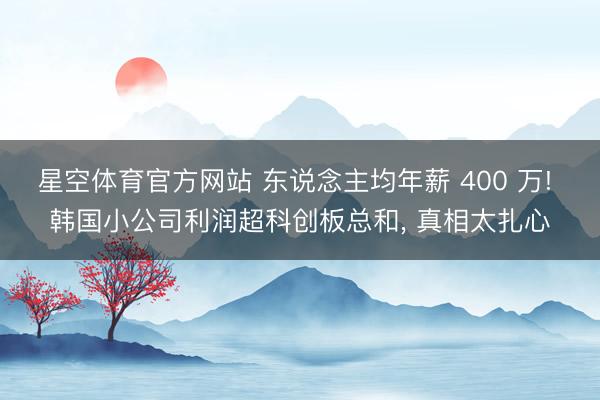 星空体育官方网站 东说念主均年薪 400 万! 韩国小公司利润超科创板总和， 真相太扎心