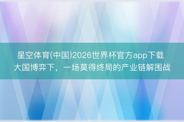 星空体育(中国)2026世界杯官方app下载 大国博弈下，一场莫得终局的产业链解围战