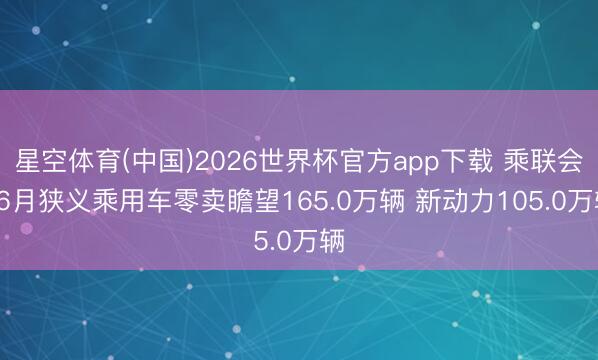 星空体育(中国)2026世界杯官方app下载 乘联会: 6月狭义乘用车零卖瞻望165.0万辆 新动力105.0万辆